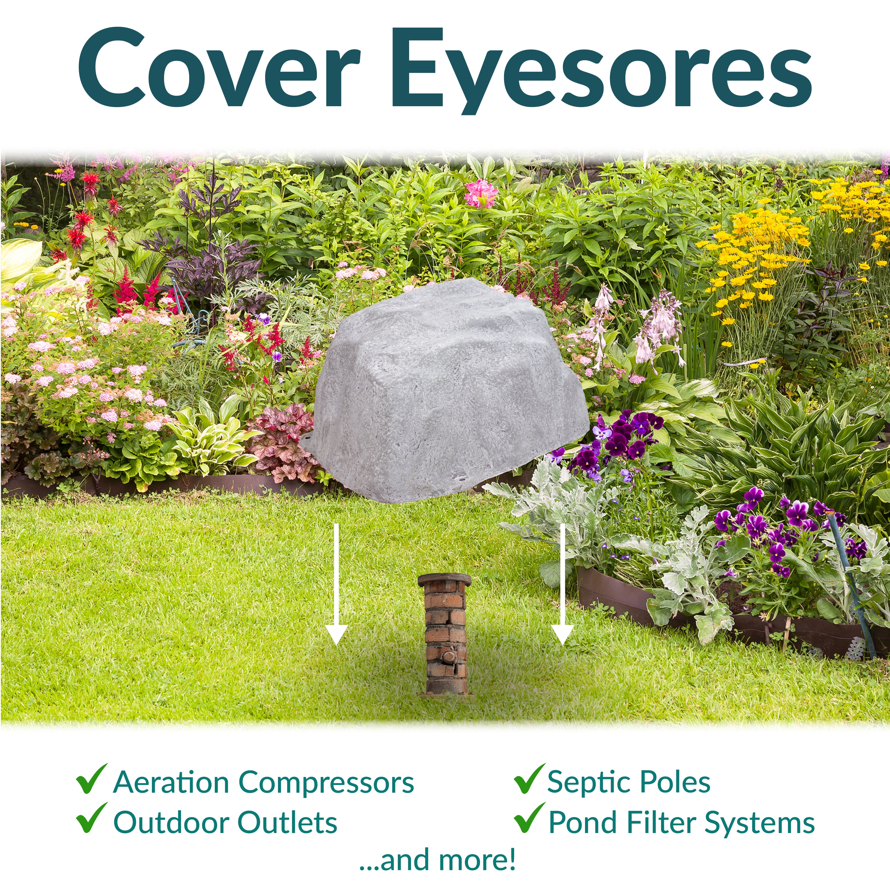 Sunnydaze Low Profile Artificial Landscape Rock Cover with Stakes - Durable Outdoor Decorative Rock for Yard, Garden & Pool Areas - Perfect for Hiding Utilities, Cables & Unsightly Objects