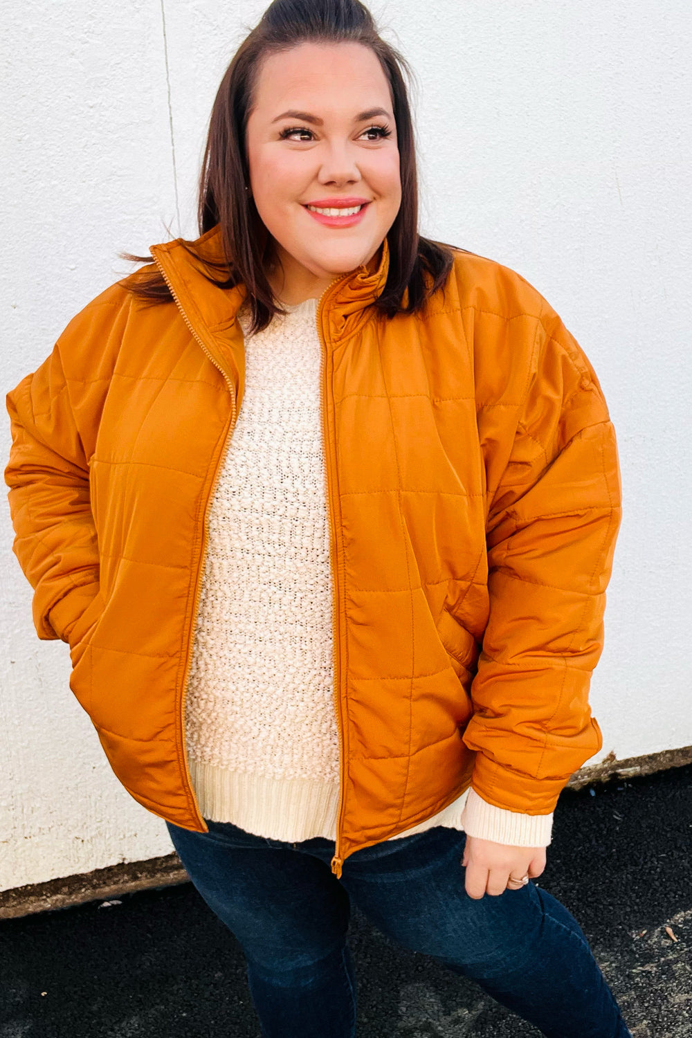 Butterscotch Quilted Puffer Jacket for Women - Warm Winter Coat with Stand Collar | Stylish Outerwear for Cold Weather, Outdoor Activities & Daily Commute