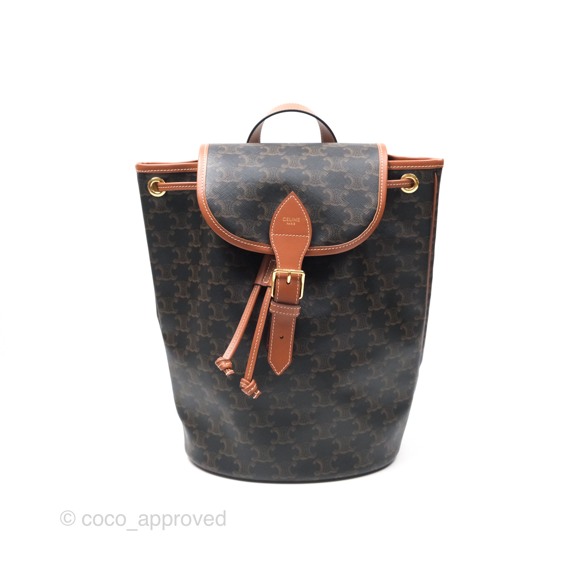 Celine Medium Folco Backpack in Triomphe Canvas & Calfskin Leather - Stylish Designer Backpack for Women, Work, Travel & Everyday Use