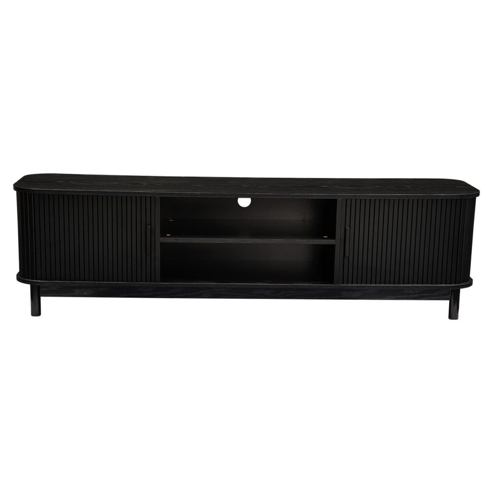 160cm Ribbed Black TV Stand with Storage - Modern Entertainment Center for Living Room, Bedroom & Home Theater