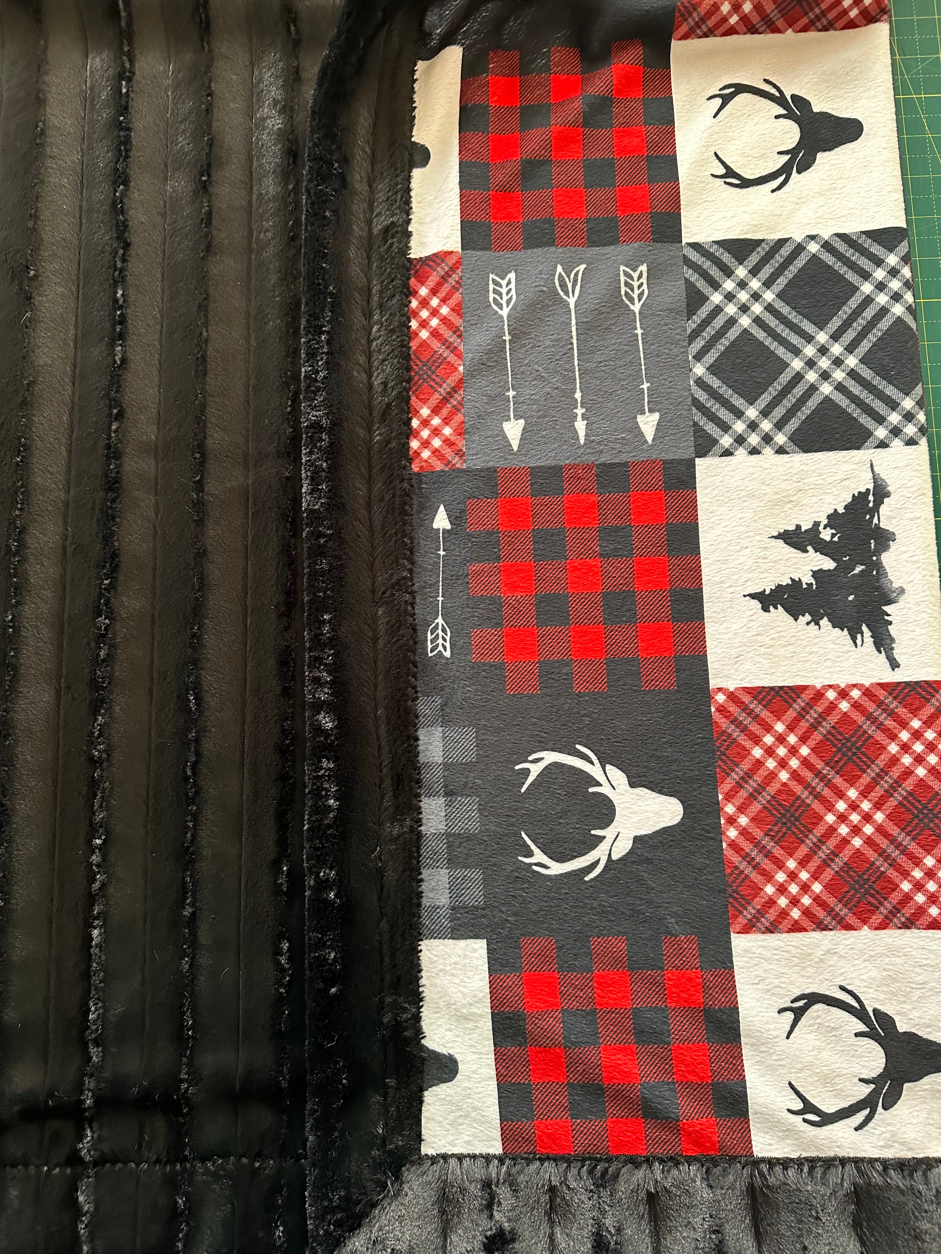 Premium Black Chinchilla Patchwork Throw Blanket - Soft Minky Fabric, 57x62 Inches - Perfect for Kids, Toddlers, Travel & Cozy Home Decor