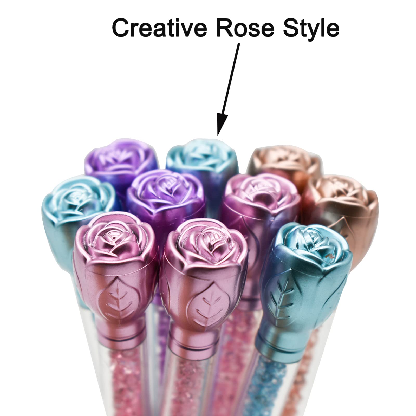 12-Pack Retractable Rose Flower Ballpoint Pens with Crystal Quicksand Design - Smooth Black Ink for School, Office, Wedding & Party Favors - Elegant Writing Gift for Women & Students