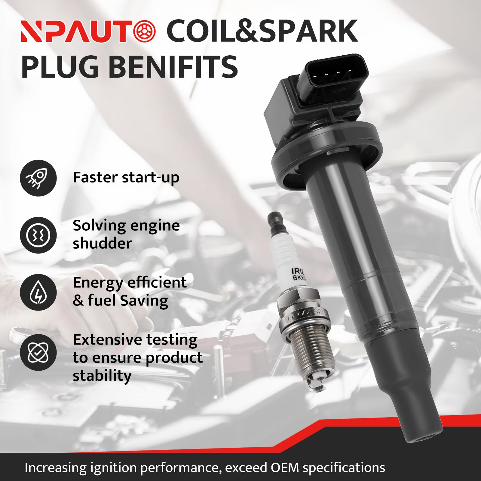 High Performance Ignition Coil Pack & Spark Plugs Set of 4 - Compatible with Scion xB xA, Toyota Echo, Prius C, Yaris 2001-2019 1.5L L4 Engine - Direct Replacement for UF316 - Improve Engine Power & Fuel Efficiency - Perfect for Daily Commuting & City Driving