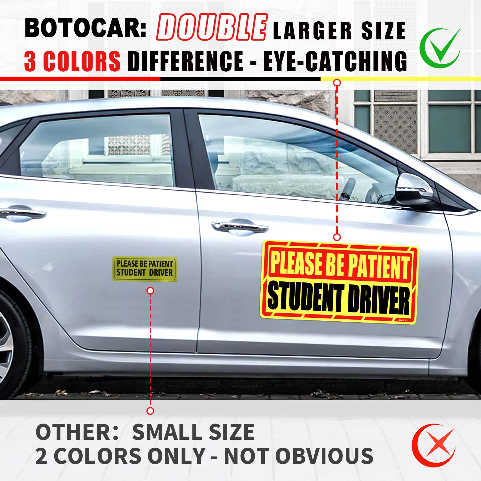 2 Pack Super Large Reflective Student Driver Car Magnet - 12×6 Inch Please Be Patient New Driver Safety Warning Sticker for Vehicle Bumper | Perfect for Teen Drivers, Driving Schools & Novice Learner Safety