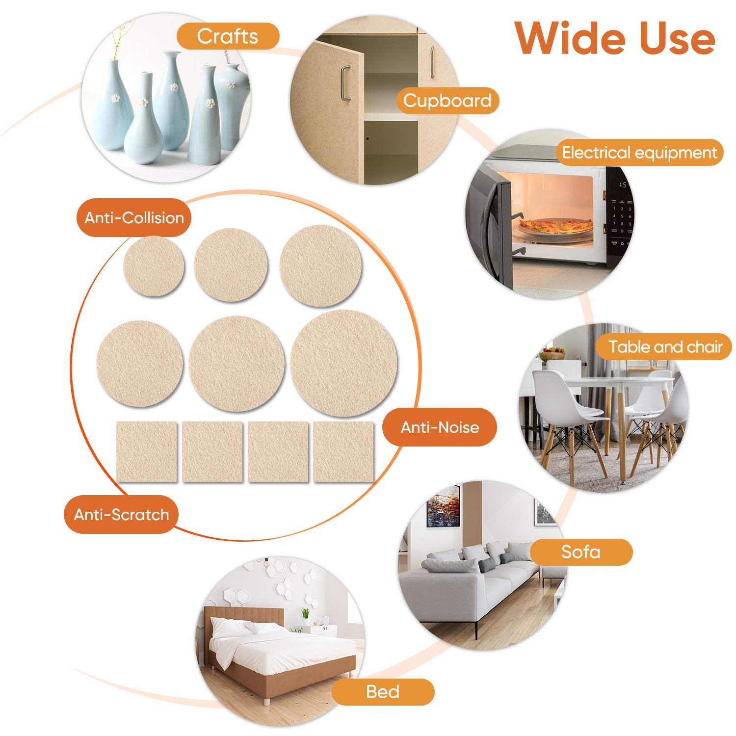 300 Pack Premium Beige Furniture Felt Pads - Self Adhesive Anti-Scratch Floor Protectors for Chair Legs, Tables & Hardwood Floors + 60 Cabinet Door Bumpers (Perfect for Home, Office & Rental Protection)