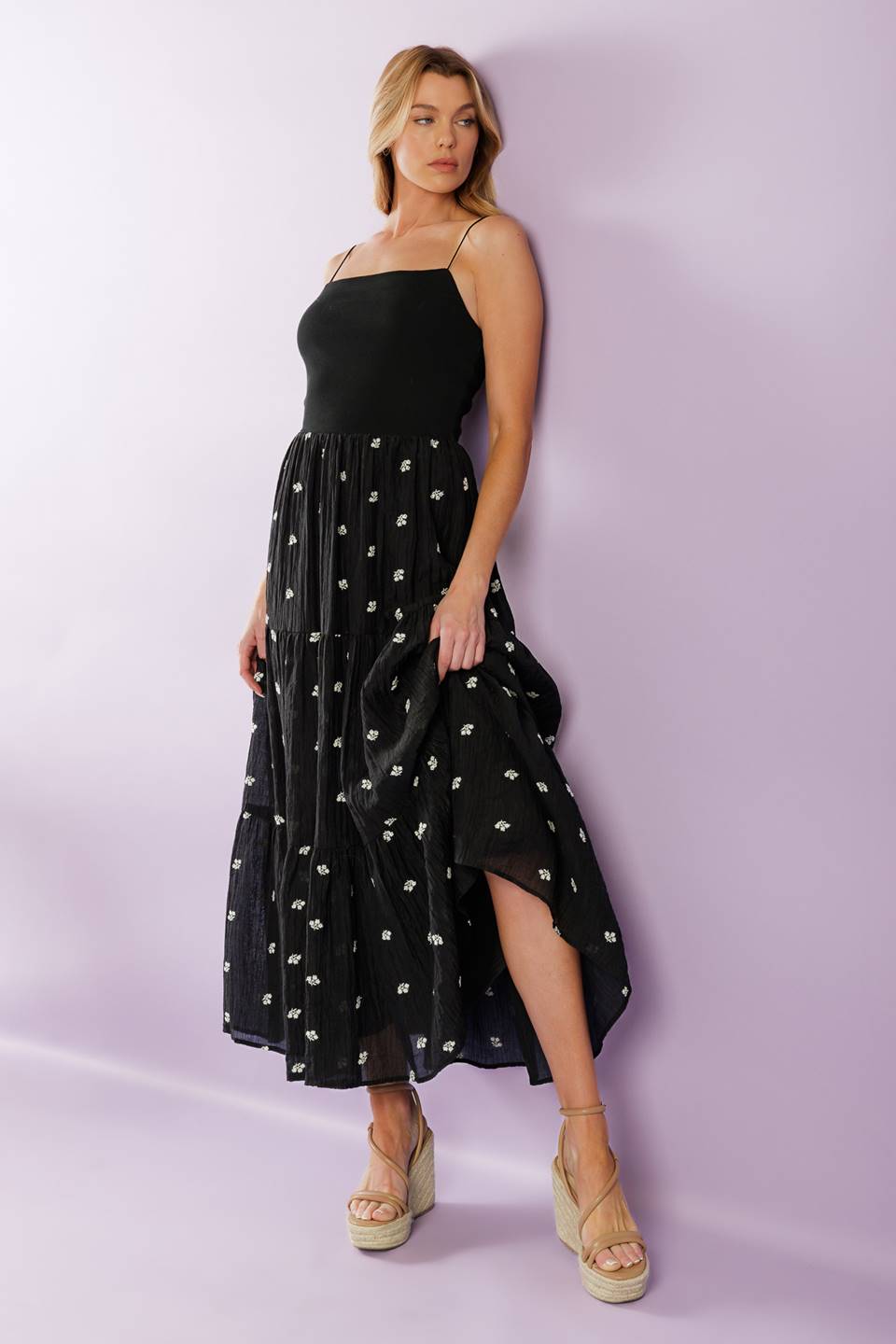 Fade Into You Embroidered Midi Dress - Black | Elegant Floral Summer Dress for Women | Perfect for Weddings, Parties & Date Nights
