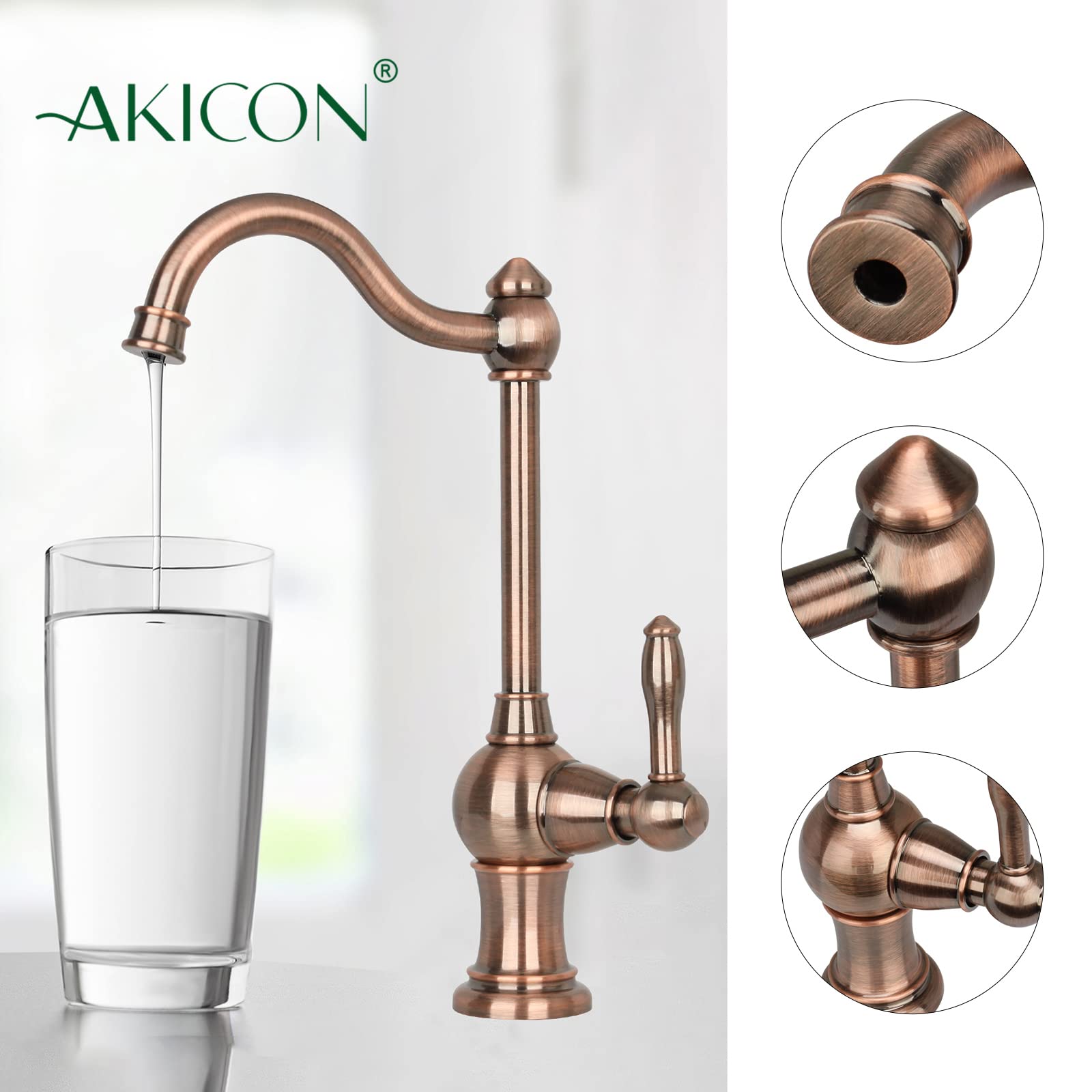 Akicon One-Handle Drinking Water Filter Faucet Purifier - Cold Water (Antique Copper) for Kitchen Sink & Home Use