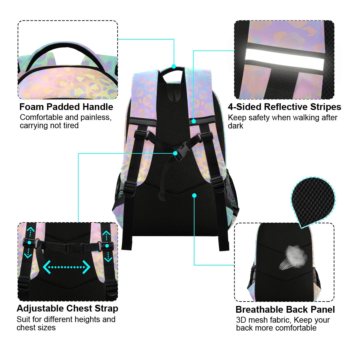 ALAZA Custom Leopard Print Rainbow Cheetah Backpack Purse - Personalized Laptop Bag for 13 14 15.6 Inch Notebook & Tablet - Stylish School & Casual Daypack for Women & Teens - Perfect for College, Work & Travel