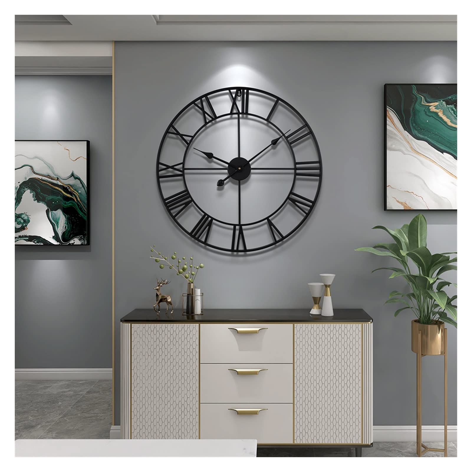 Vintage Wrought Iron Wall Clock - Silent Roman Numerals Round Wall Decor for Living Room, Bedroom, Office - 40x40cm (16