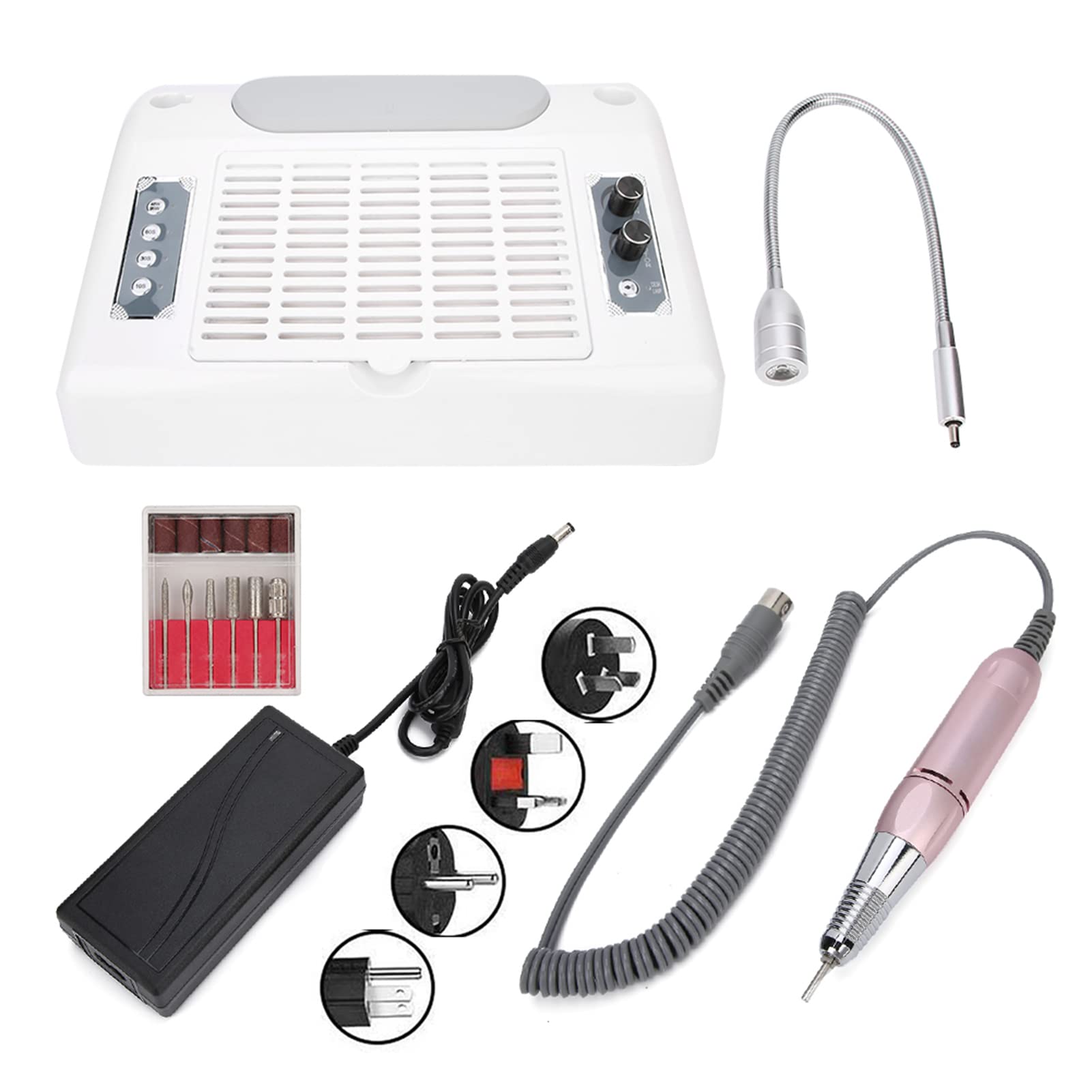 5 in 1 Nail Dust Collector & 30000RPM Grinding Polishing Machine with LED Desk Lamp - Professional Manicure Vacuum Cleaner for Home & Salon Use (US)