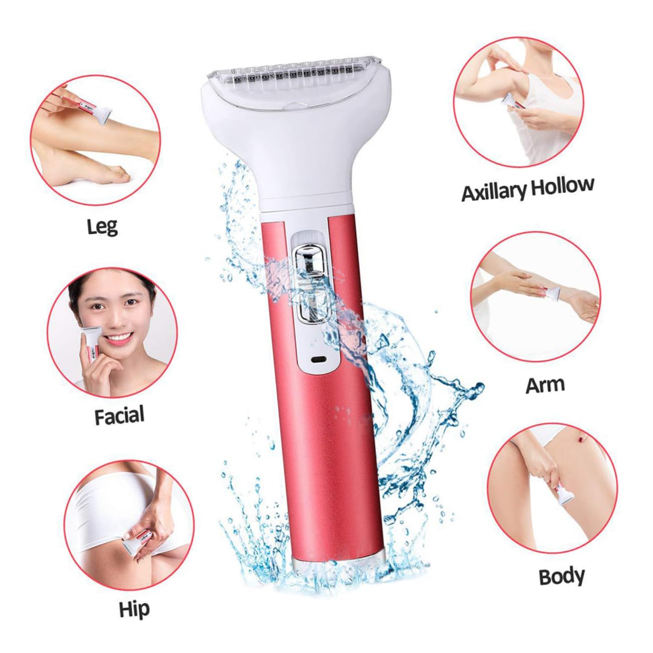 Women's Electric Shaver & Eyebrow Trimmer - USB Rechargeable Cordless Body Hair Remover for Face, Legs, Bikini Line - Painless Hair Removal for Smooth Skin - Perfect for Travel, Gym & Daily Grooming (Red)