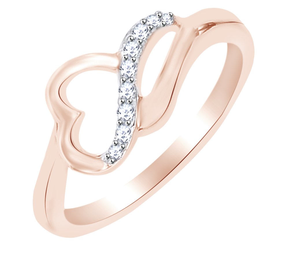 AFFY 925 Sterling Silver Round Cut White Natural Diamond Heart Stackable Promise Ring (0.08 cttw) - Perfect for Anniversaries, Engagements & Everyday Wear