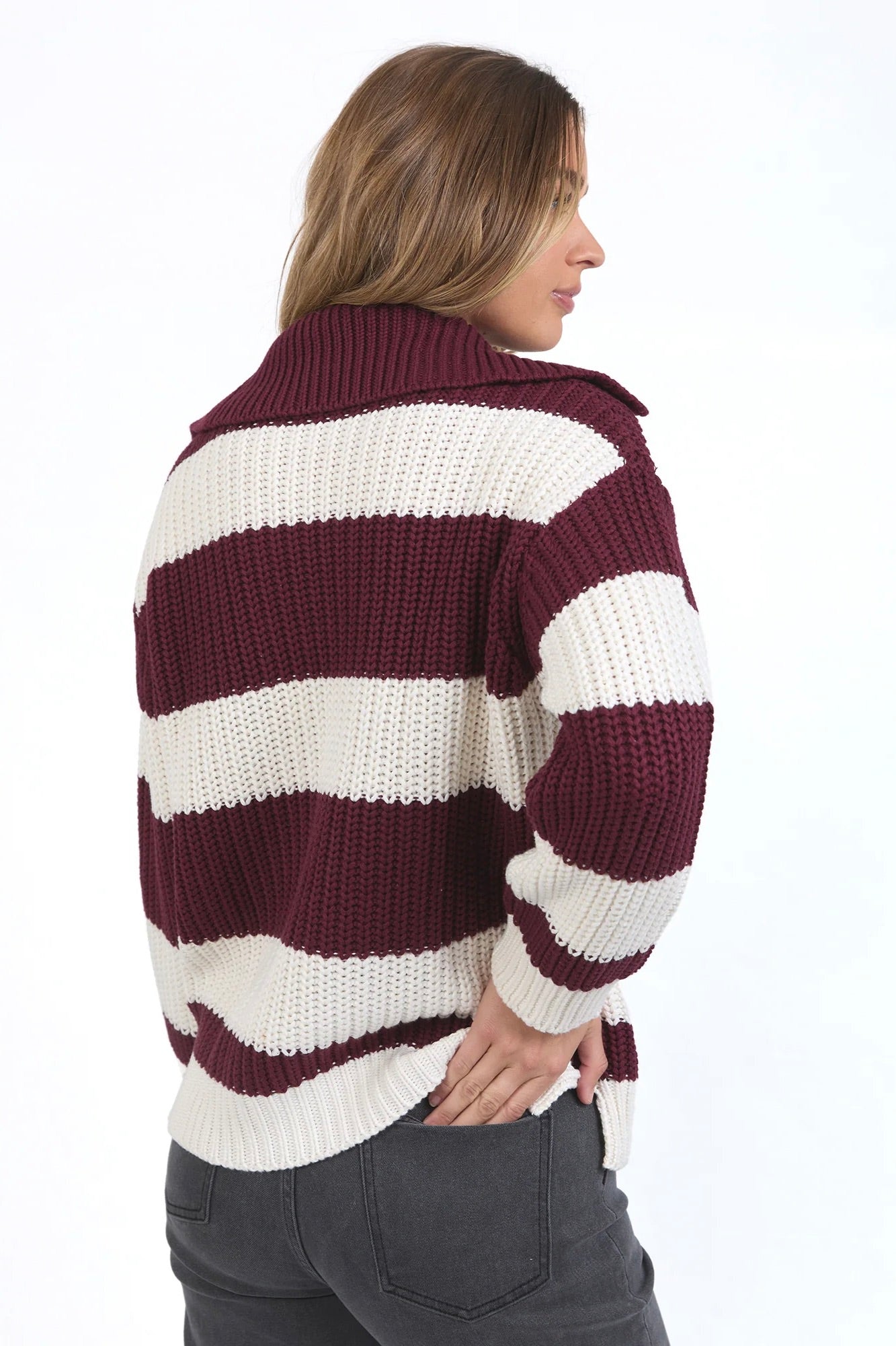 Estella Berry Stripe V Neck Knit Sweater - Women's Casual Pullover for Fall & Winter | Perfect for Office, Dating & Holiday Outfits