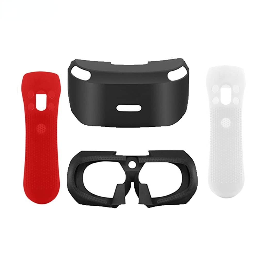 ZLiu Fire 4-in-1 Protective Silicone Skin Case & 3D Eye Shield for PS4 VR/PSVR - Full Set Cover for VR Headset & Move Motion Controllers - Perfect for Gaming Protection & Comfort (Black) - Ideal for VR Gaming Sessions, Family Entertainment & Long Play Comfort