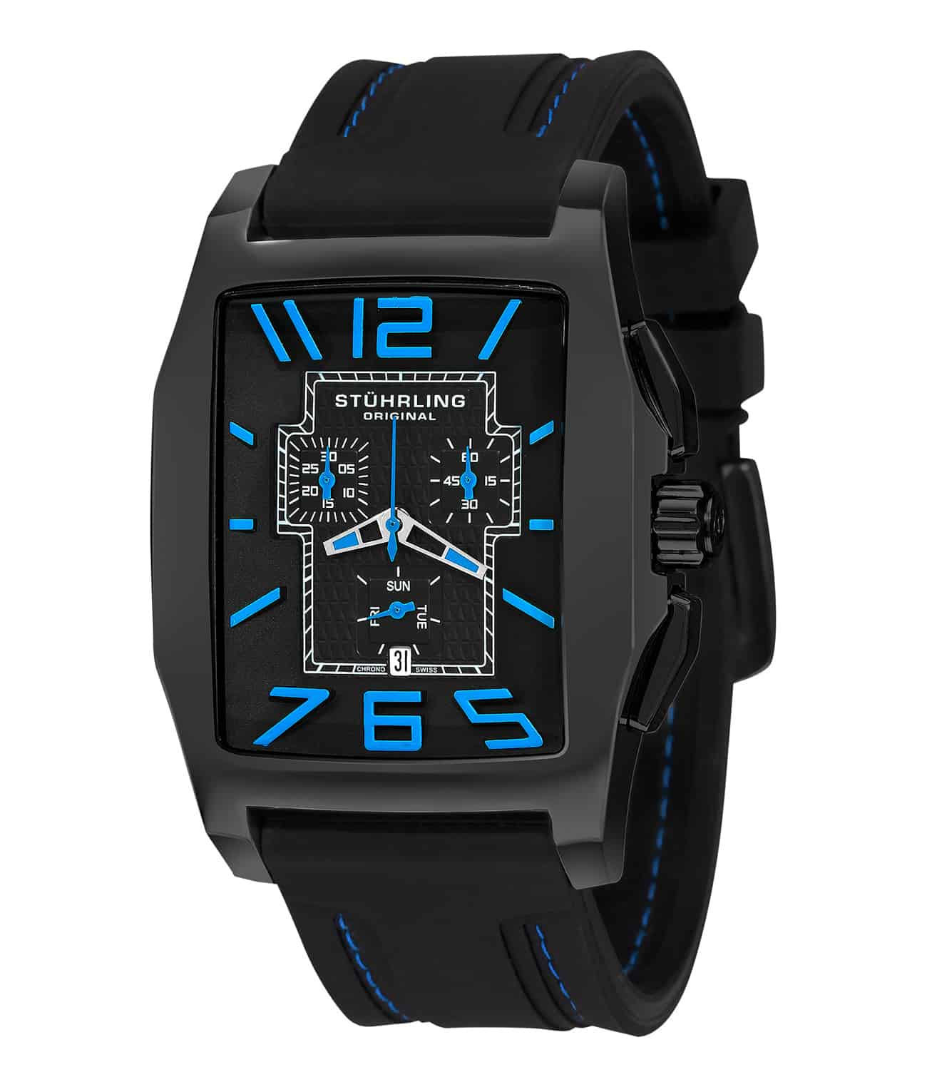 Black Dial / Silver Case / Black Silicone Strap Tang Buckle
