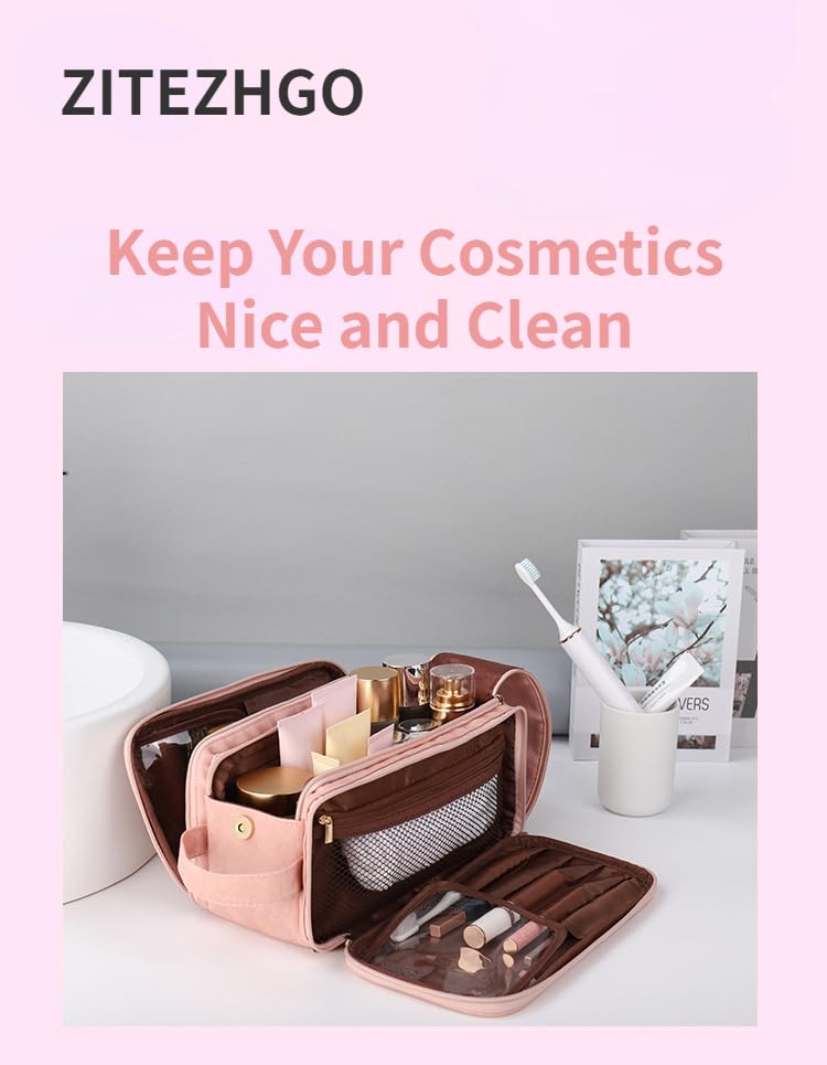 Waterproof Large Capacity PU Leather Makeup Travel Bag for Women - Cosmetic Organizer & Toiletry Bag (Gold) | Perfect for Travel, Gym, and Daily Makeup Storage