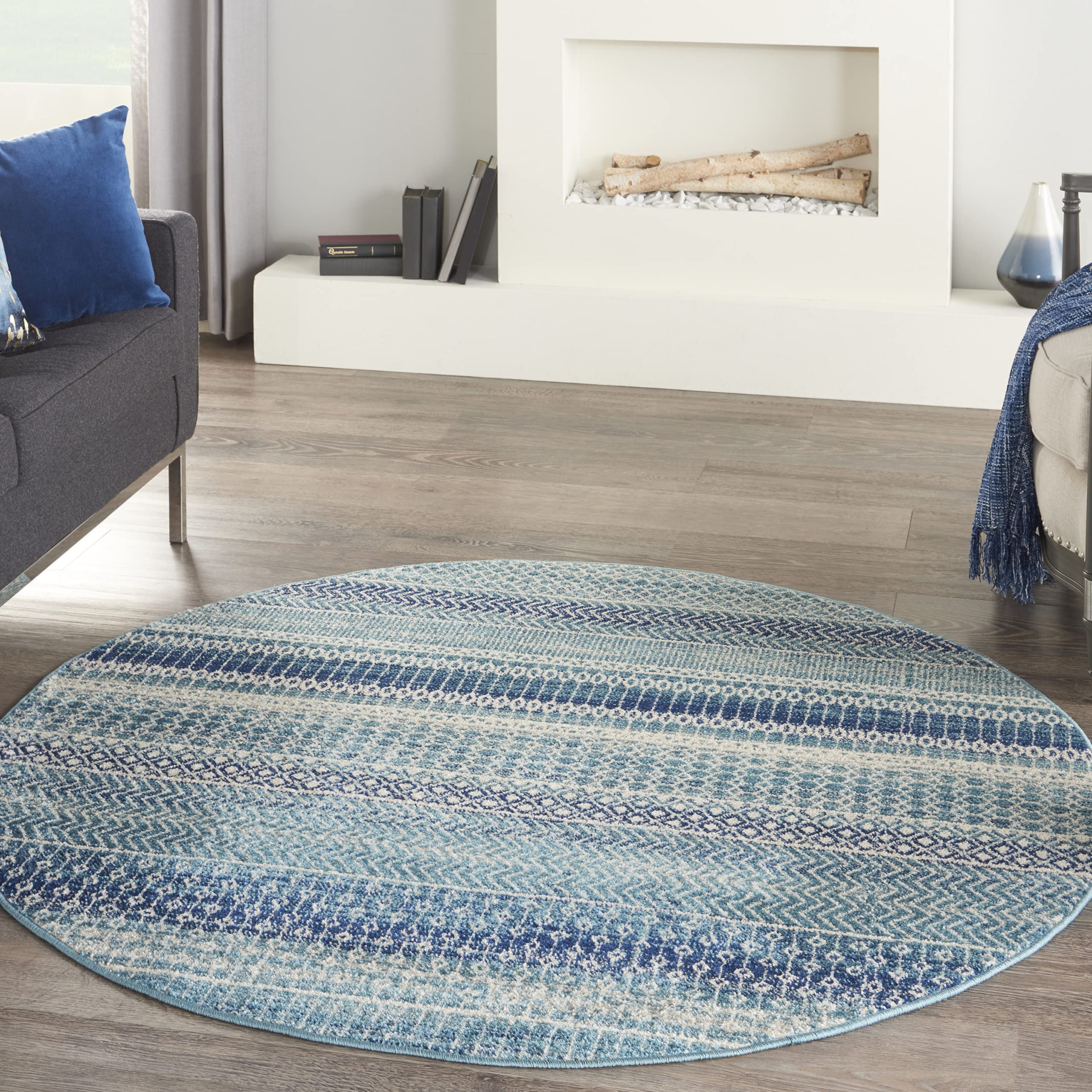 Nourison Passion Bohemian Navy Blue 4' Round Area Rug - Easy to Clean, Non-Shedding, Soft & Durable - Perfect for Bedroom, Living Room, Dining Room & Kitchen Decor (4 Feet Round)