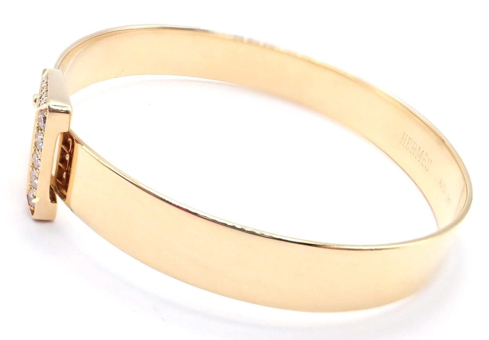Authentic Hermes 18K Yellow Gold Diamond Buckle Bangle Bracelet for Women - Luxury Jewelry Gift for Anniversary, Birthday & Special Occasions