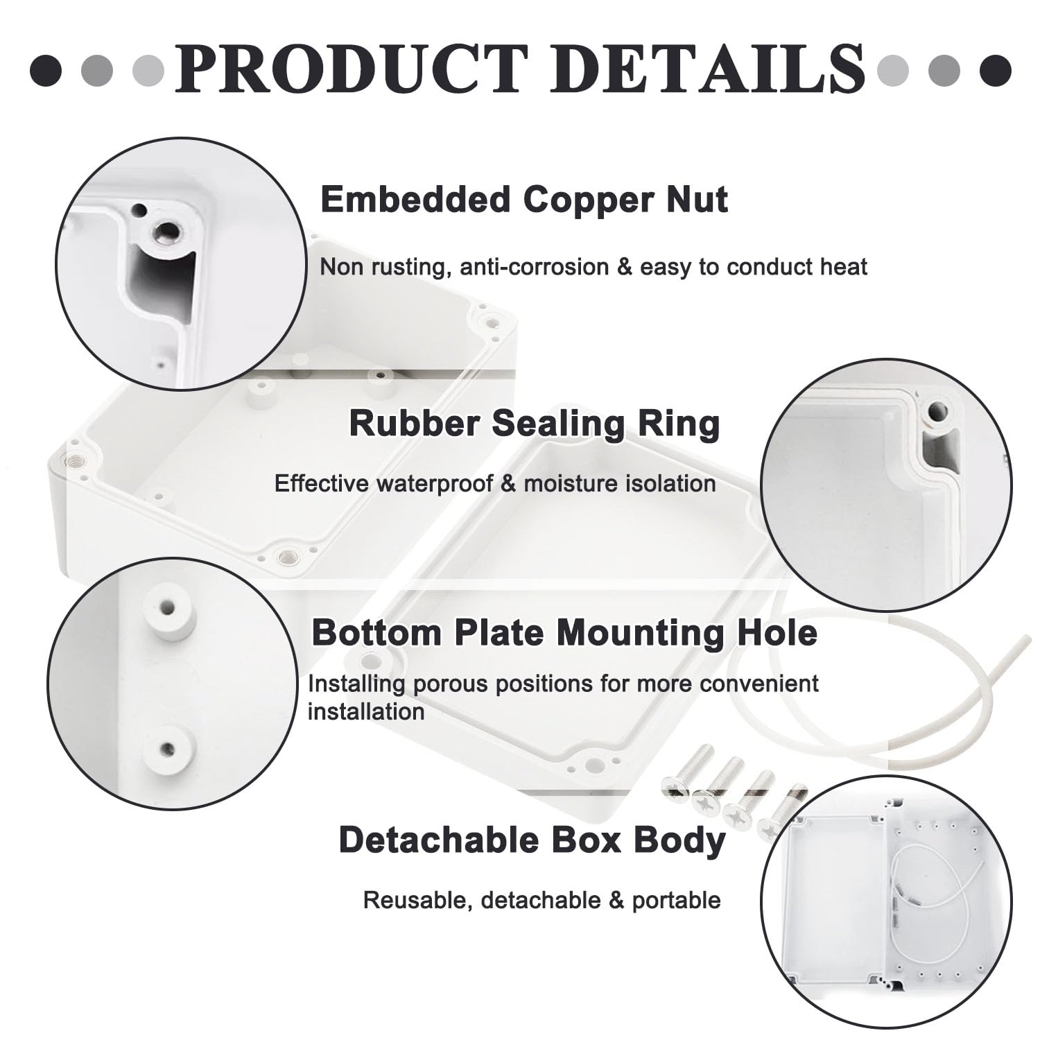 Fielect 2PCS Waterproof Junction Box - ABS Plastic IP65 Electrical Enclosure (3.94x2.68x1.97in) for Outdoor Wiring