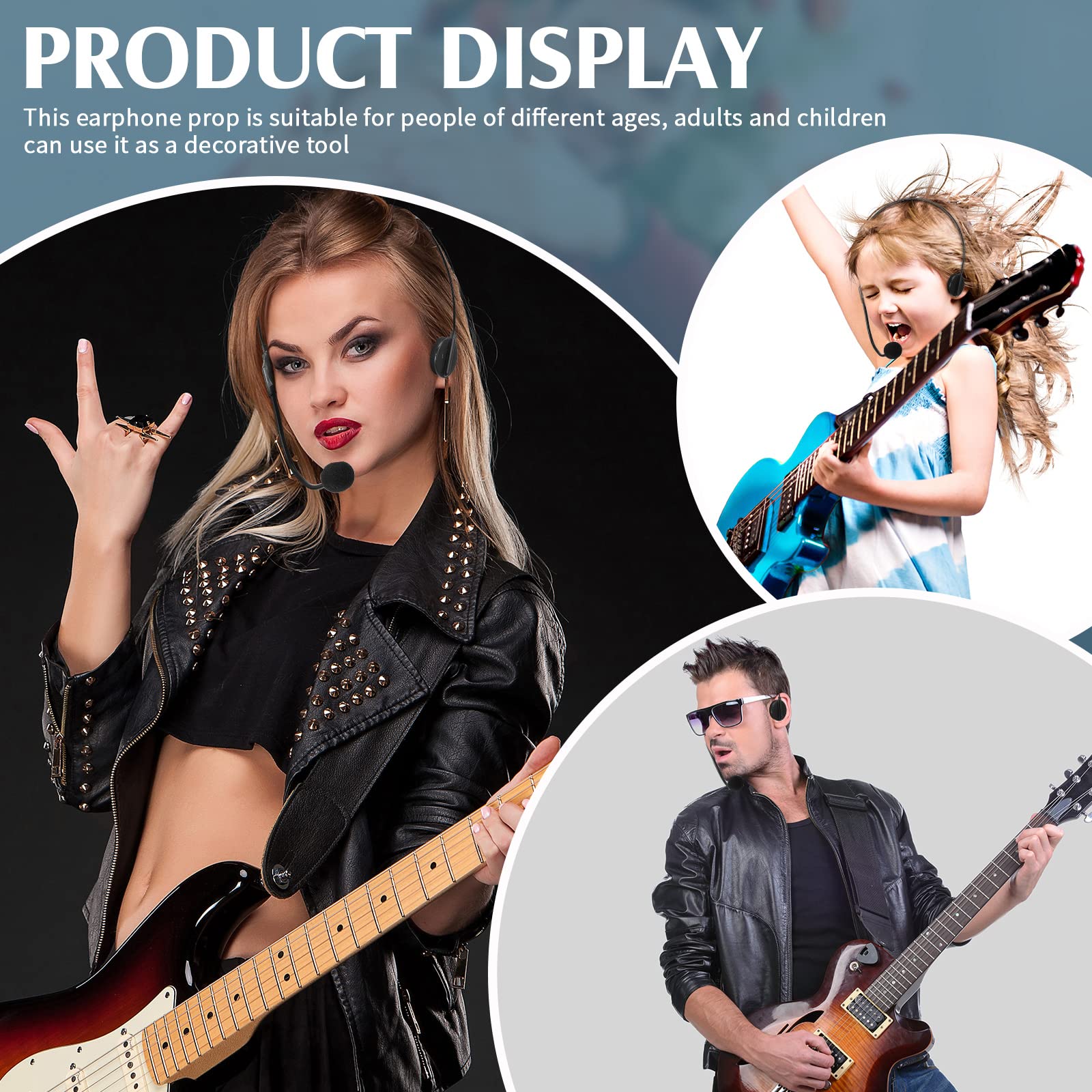 Zhanmai 8-Piece Black Microphone Headset Toy - Costume Prop for Hippie & Halloween Outfits - Party Accessories for Performances, Cosplay & Themed Events