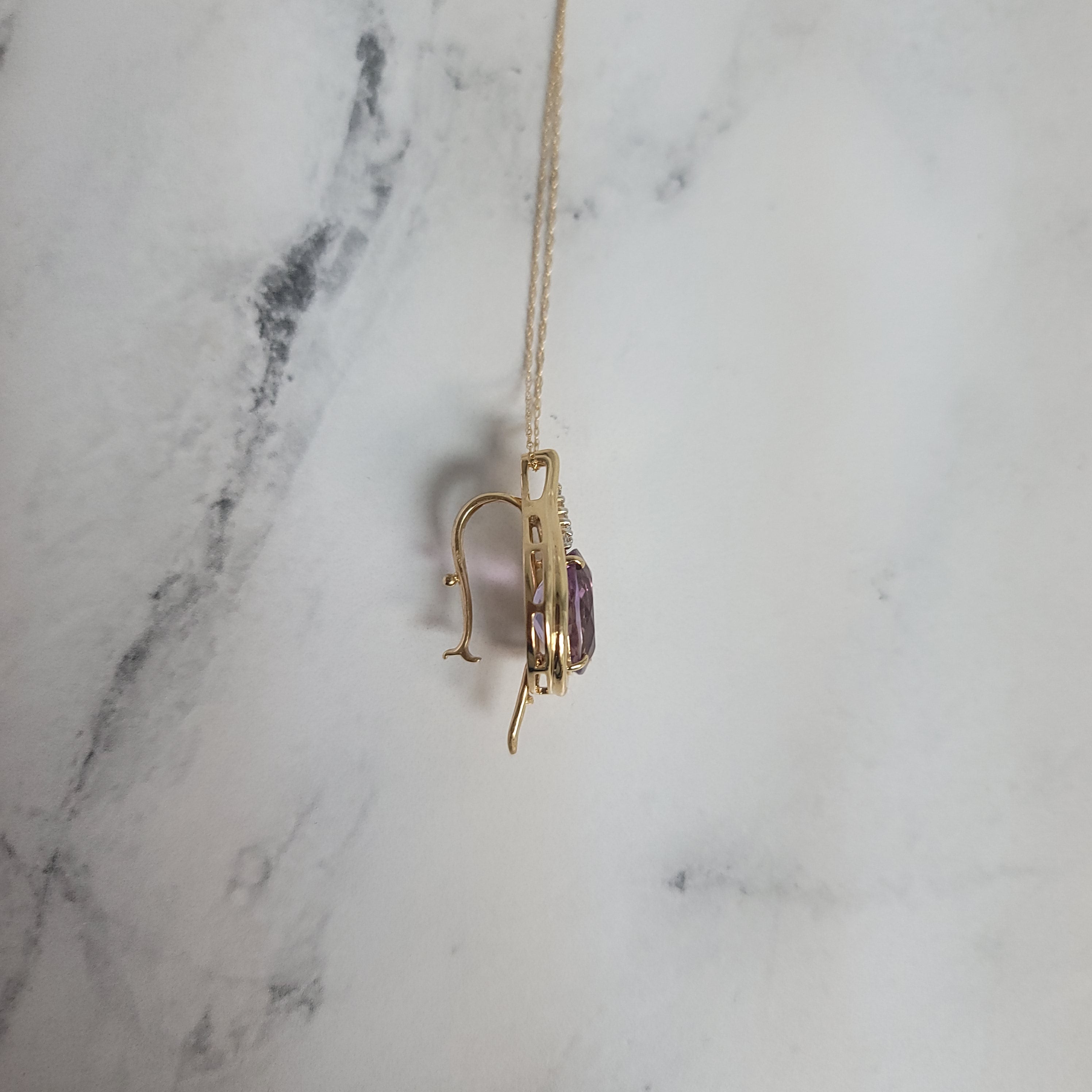 14K Yellow Gold Teardrop Oval Amethyst Necklace with Diamond Accents | Elegant Jewelry for Women | Perfect for Weddings, Anniversaries & Special Occasions