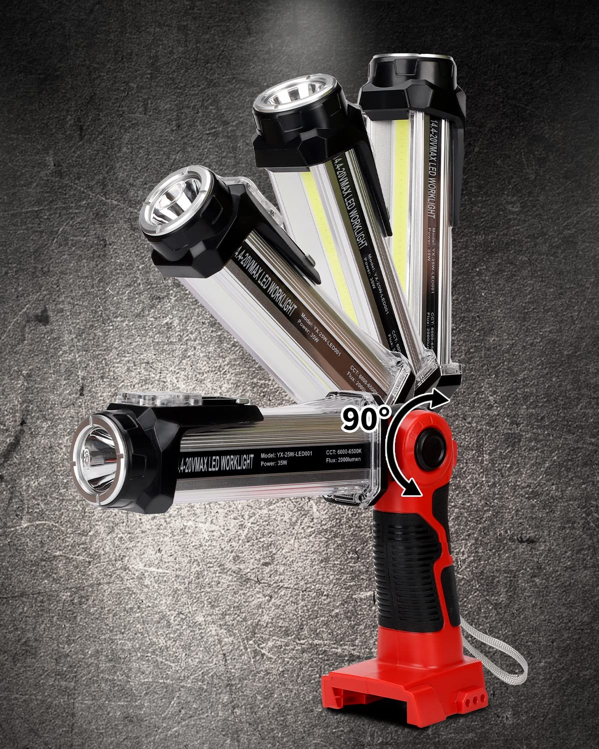 Hipoke 35W 2000LM Rechargeable LED Work Light - Compatible with Milwaukee 18V Battery, COB Flashlight with USB Port & Hook - Perfect for Garage, Car Repair, Camping, Emergency Lighting and Outdoor Activities