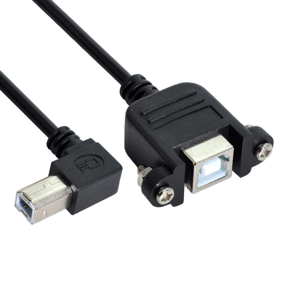 90 Degree Left Angled USB Type-B Male to Female Extension Cable 50cm - Screw Panel Mount for Printer, Scanner, Disk Drive - Perfect for Office Setup & Home Workspace Connectivity