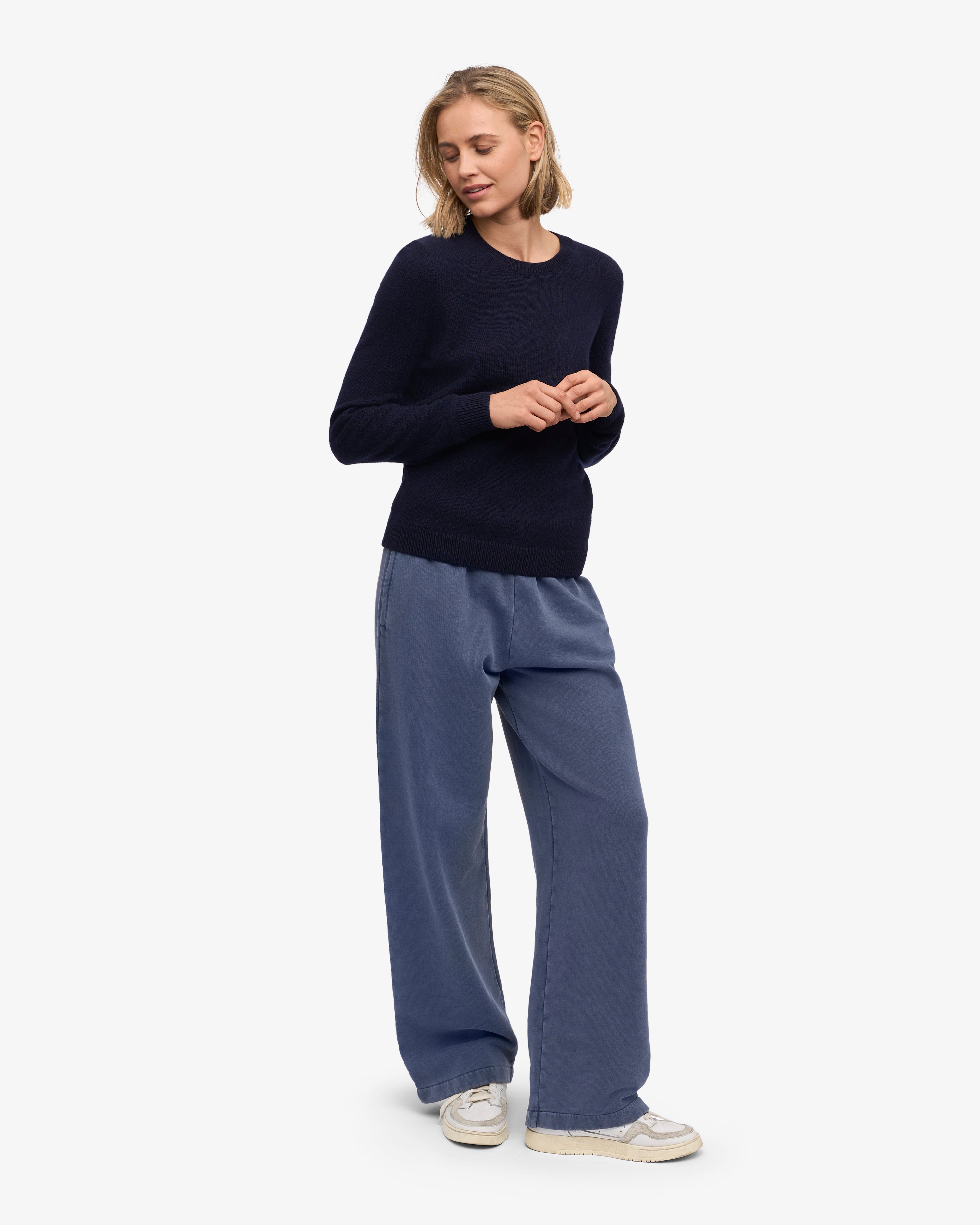 Premium Women's Classic Merino Wool Crew Neck Sweater - Navy Blue | Soft & Warm Winter Pullover for Casual Wear & Office Outfits