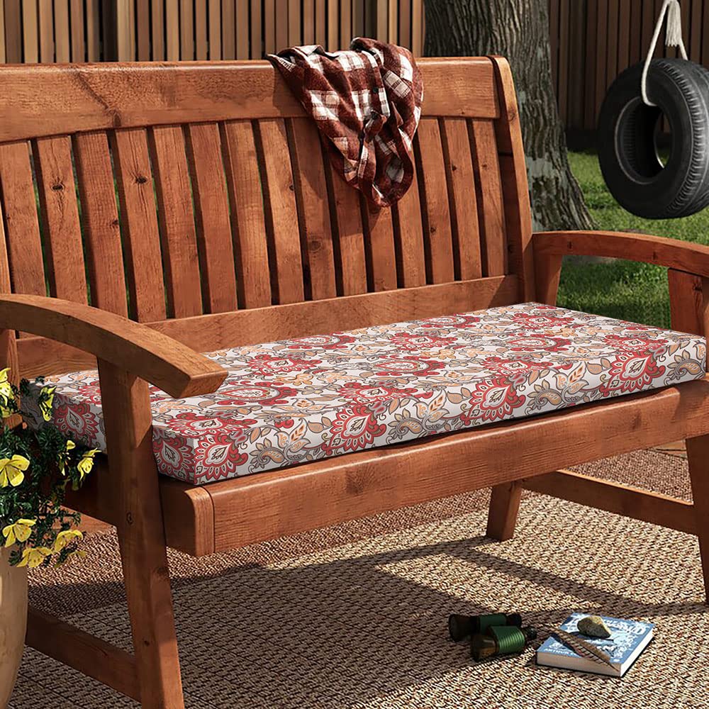 Waterproof 45x18x3 Inch Outdoor Bench Cushion Cover - Zippered Replacement for Patio Loveseat (Botanical Red Orange) - No Insert Included | Perfect for Garden, Deck, and Poolside Furniture Protection