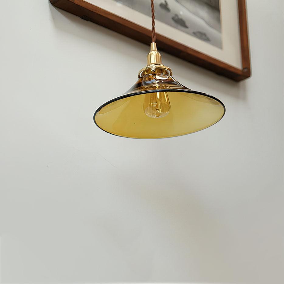 Vintage Amber Glass Pendant Light with Rattan Shade - Handmade Boho Ceiling Fixture for Kitchen Island, Dining Room & Bedroom Lighting