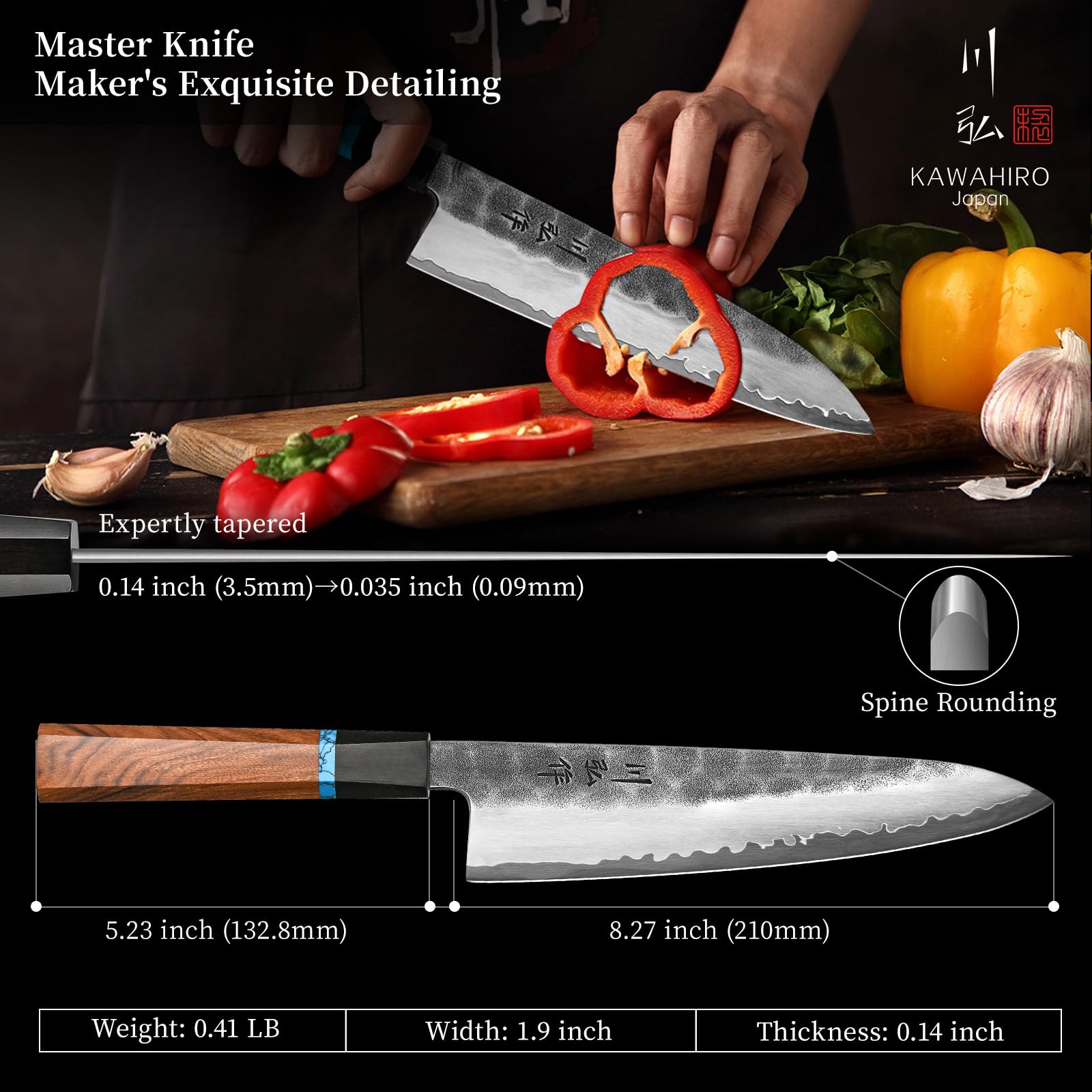Premium Japanese VG10 Steel Chef Knife 210mm - Handcrafted Black Forged Kitchen Knife with Ergonomic Handle - Professional Chef's Gift for Men & Women - Luxury Wooden Gift Box - Ideal for Sushi, Meat Cutting & Home Cooking