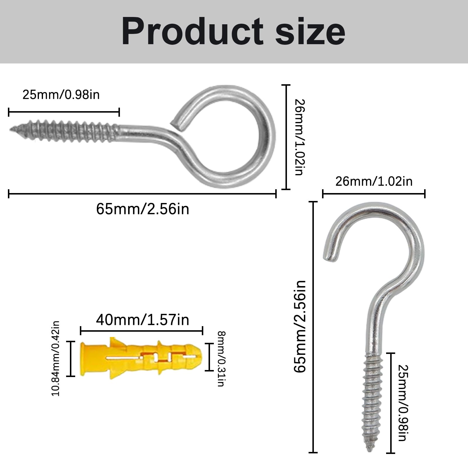 24 Pack M6 304 Stainless Steel Screw Eye Hooks - 2.5 Inch Heavy Duty Eye Bolts - 200LB Load Bearing Capacity - Self-Tapping Eye Ring Hooks for Wood, Metal & DIY Projects - Perfect for Hanging Plants, Hammocks & Outdoor Decor