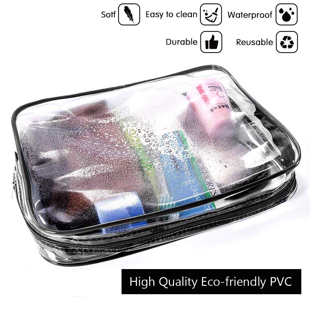 Kaxich 3-Piece Clear PVC Toiletry Bag Set - Waterproof Travel Cosmetic Organizer with Zipper for Men & Women | Perfect for Airplane Carry-On, Gym, Business Trips & Bathroom Storage