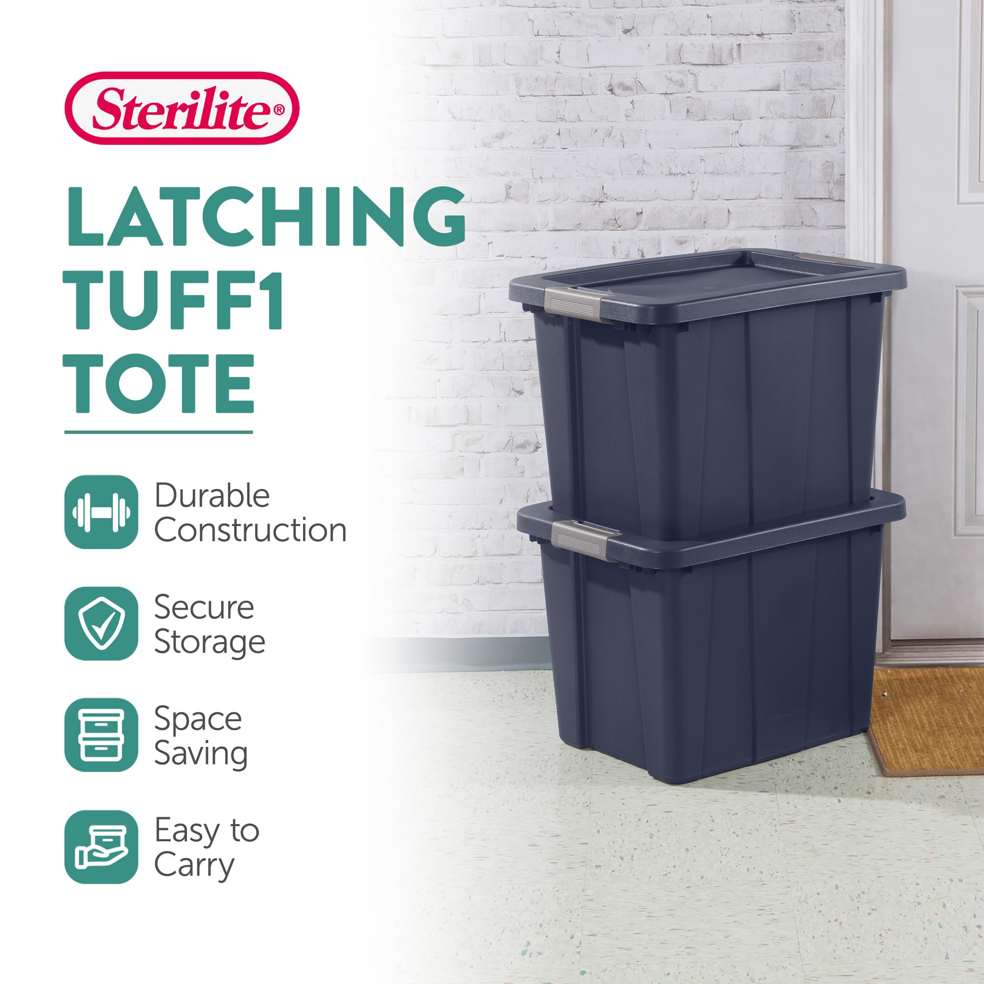 Sterilite 18-Pack 18 Gallon Heavy Duty Storage Bins with Secure Lids - Dark Indigo Tuff1 Totes for Home Organization, Garage Storage & Moving Supplies