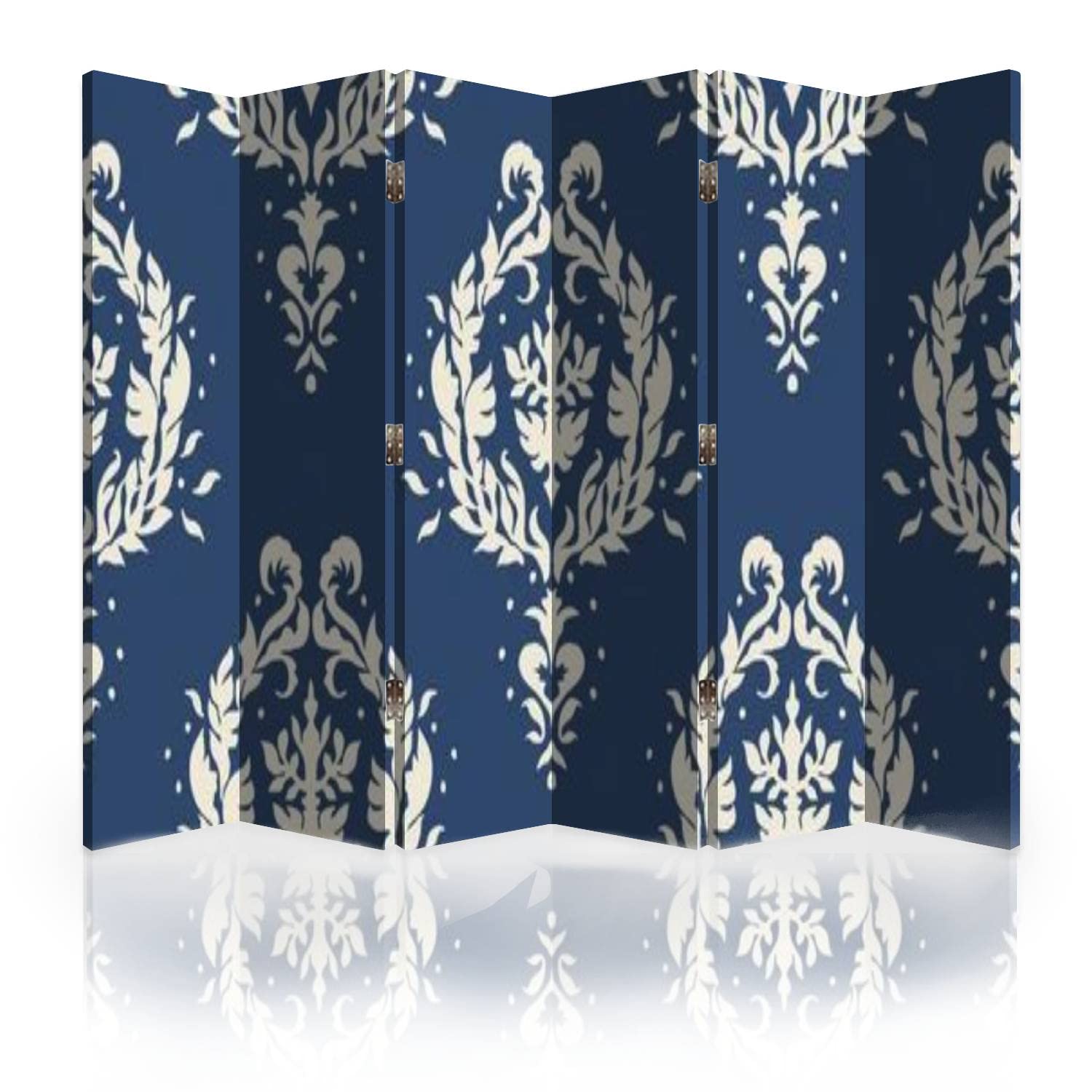 6-Panel Canvas Room Divider Screen - Oriental Damask & Talavera Pottery Azulejos Portugal Design - Folding Privacy Partition Wall for Bedroom, Office, and Living Room