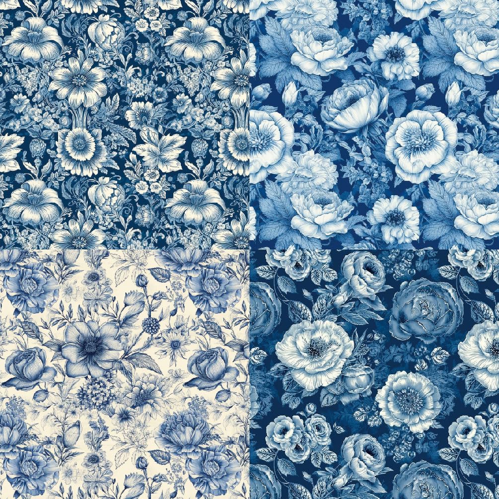 Floral Cardstock Paper 6x6 Inch - 24 Sheets Single-Sided Flower Pattern Scrapbook Paper for Card Making, DIY Photo Albums, Journals & Craft Projects - Blue Decorative Design Paper for Wedding Invitations, Scrapbooking & Home Decor