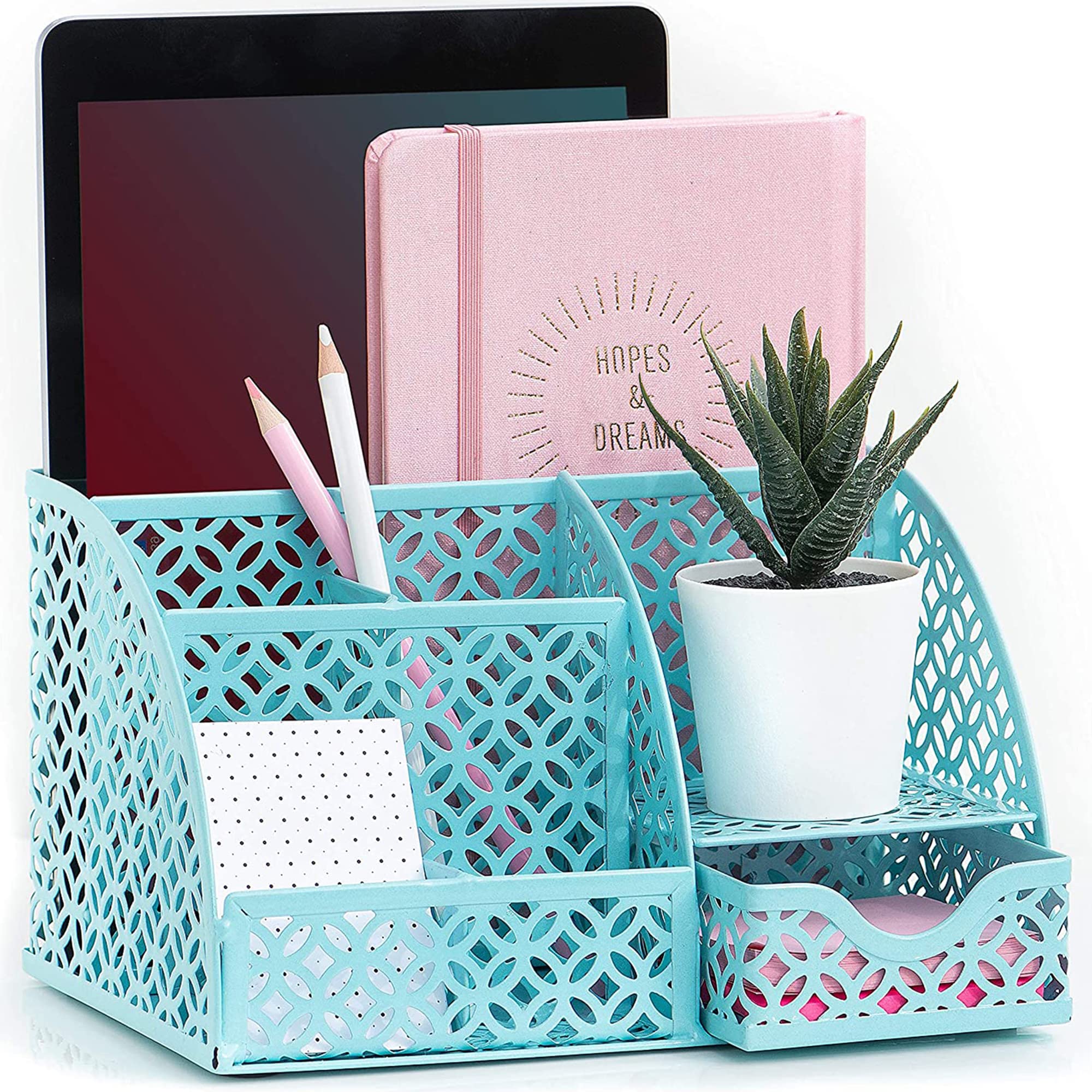 Teal Desk Organizer & Caddy - Stylish Dorm & Office Desk Accessory for Pens, Pencils, Supplies - Perfect for College Students, Home Office & Workspace Organization