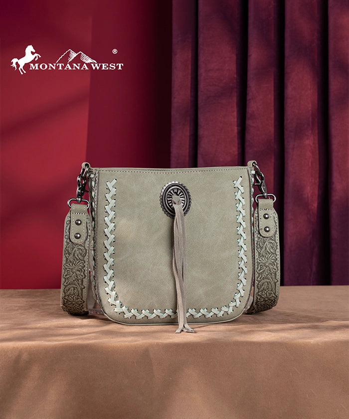 Montana West Genuine Leather Tooled Whipstitch Crossbody Purse for Women - Stylish Handbag for Everyday Use, Travel & Shopping