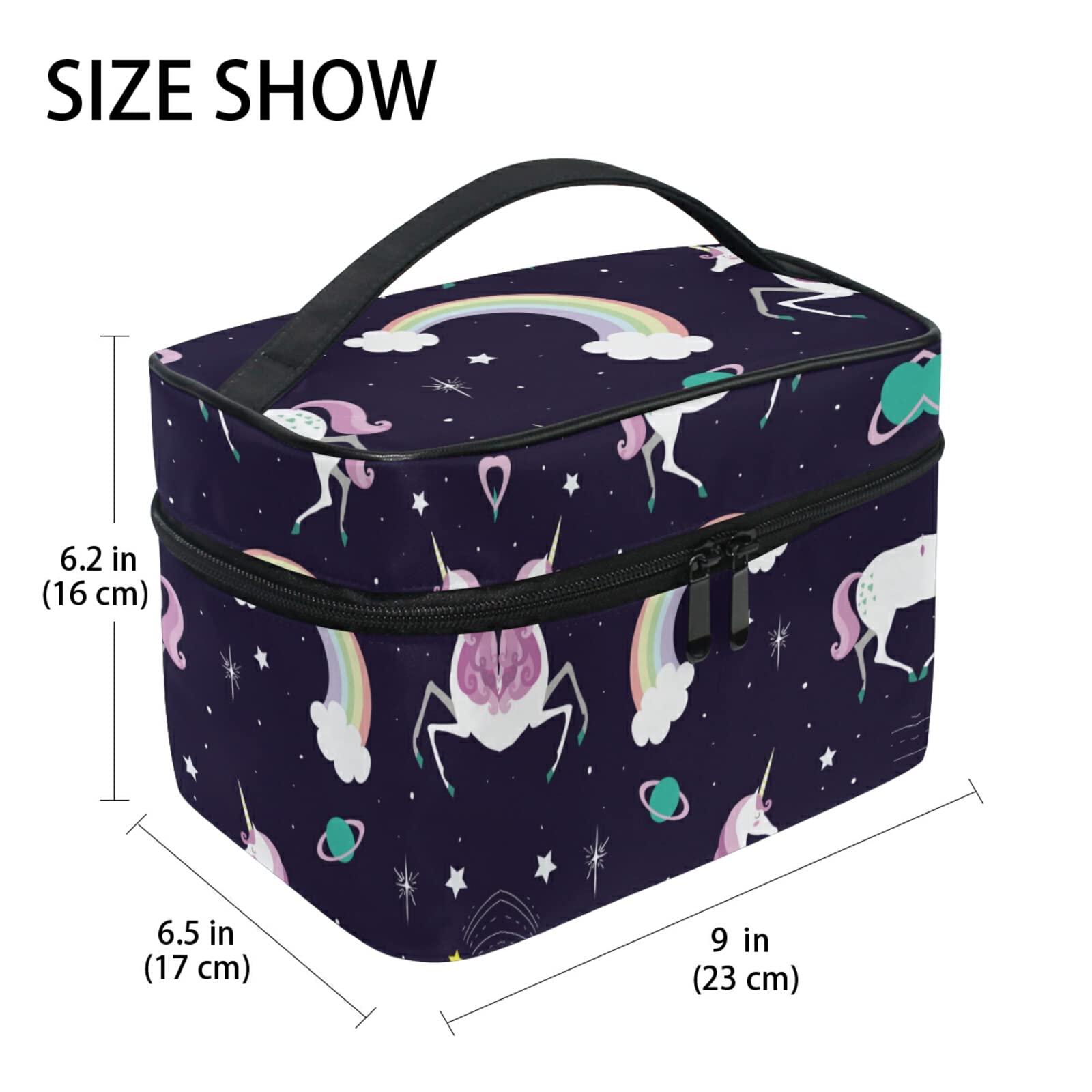 Unicorn Rainbow Starry Space Cosmetic Bag Organizer - Waterproof Zippered Makeup Pouch for Women & Girls - Perfect for Travel, Gym, and Daily Beauty Essentials Storage
