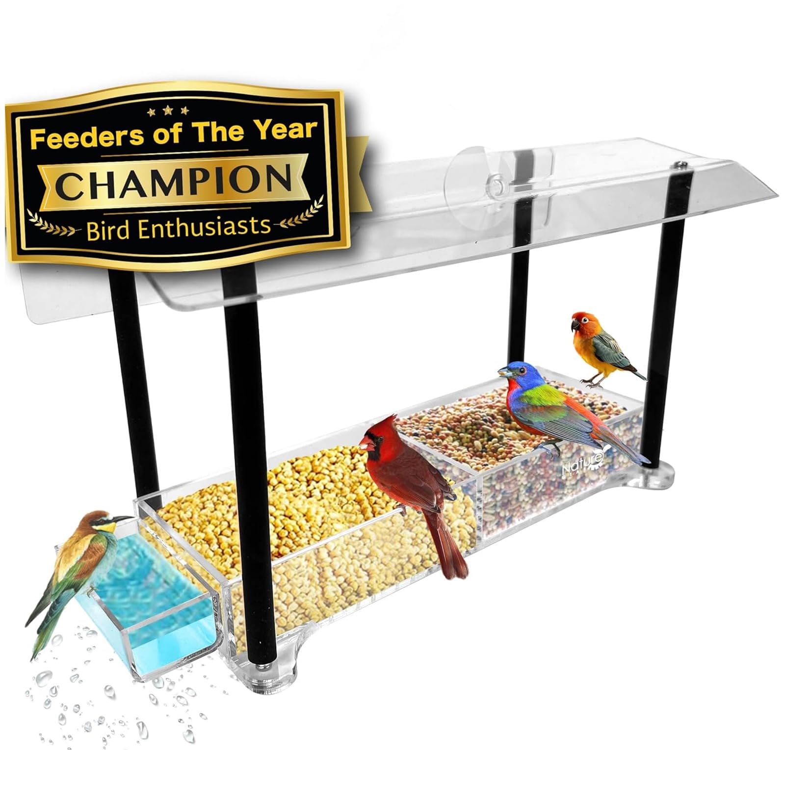 Nature Gear Clear Acrylic Window Bird Feeder with Sliding Tray - Weather Resistant, Easy to Clean, Strong Suction Cups for Secure Mounting - Perfect for Bird Watching at Home, Office or Classroom