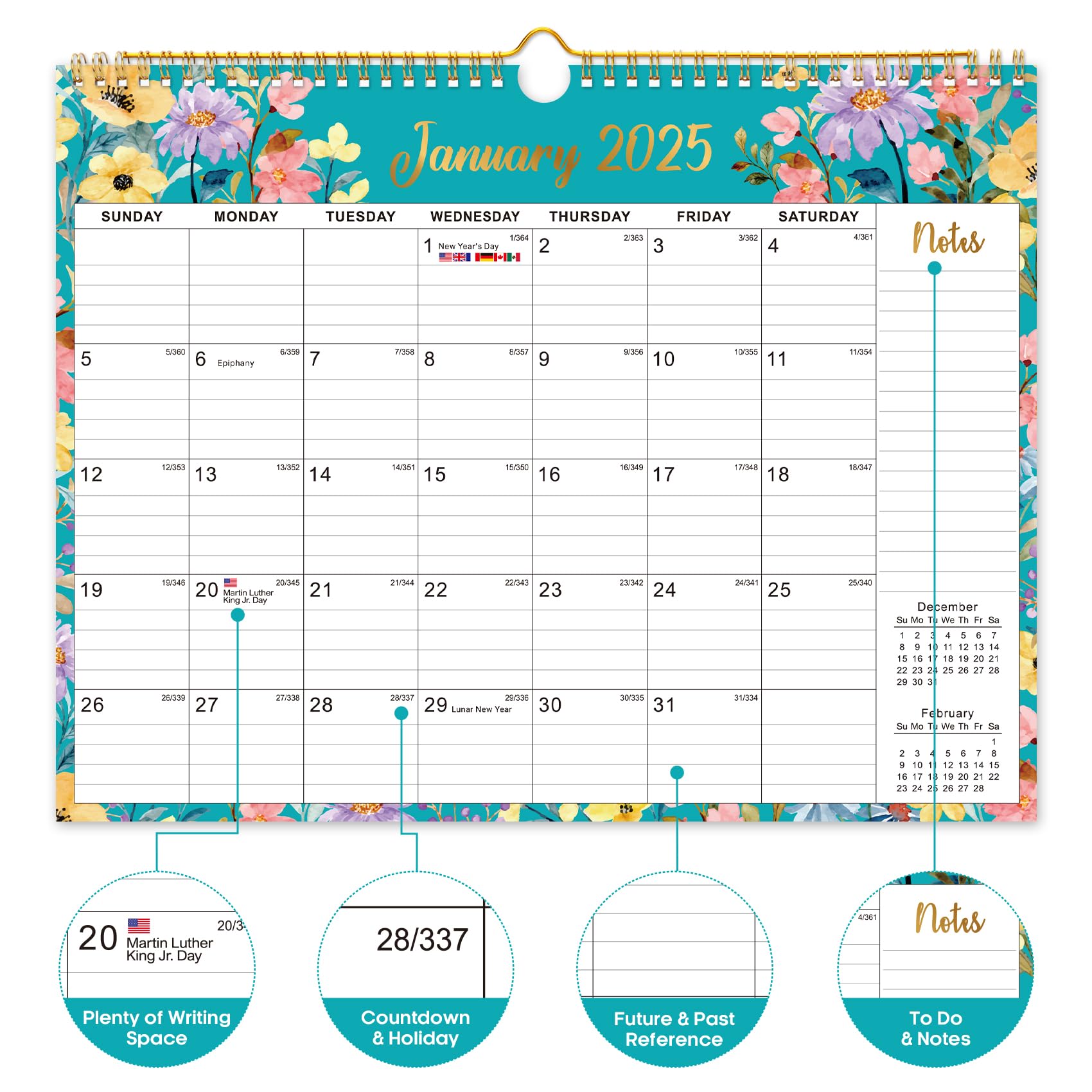 2025-2026 Monthly Wall Calendar with Spiral Binding - 18 Months (Jan 2025 to Jun 2026) - 11.5