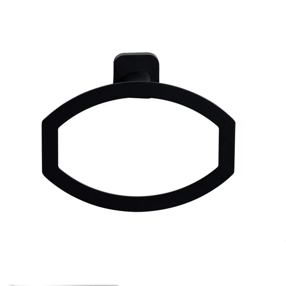 Modern Circle Towel Ring - Matte Black Bathroom Hand Towel Holder - No Drill Adhesive Mount - Decorative Bathroom Hardware for Bath, Powder Room & Spa Decor