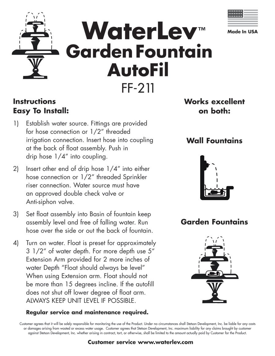 Sunnydaze Automatic Water Fill System for Outdoor Fountains - Maintains Perfect Water Level - Ideal for Garden, Patio & Backyard Decor
