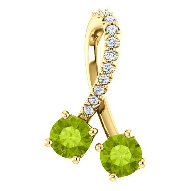 14K Gold 0.60 CTW Peridot & 0.05 CTW Diamond Freeform Pendant Necklace - Elegant Two-Stone Jewelry for Women, Perfect for Anniversary Gifts & Special Occasions