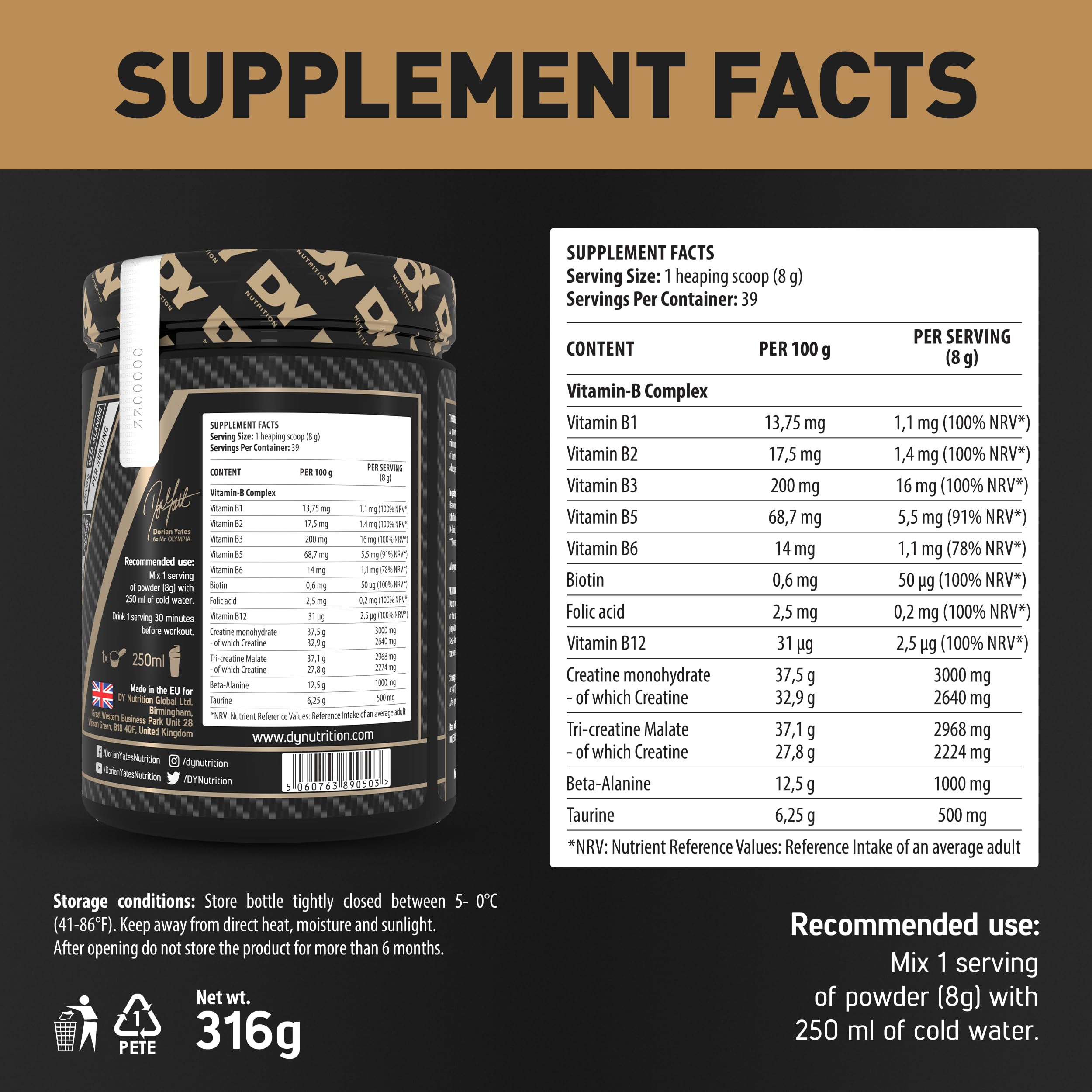 DY Nutrition Creatine Monohydrate Powder 400g - Pure Muscle Builder for Athletes & Bodybuilders - Pre & Post Workout Supplement for Strength & Performance