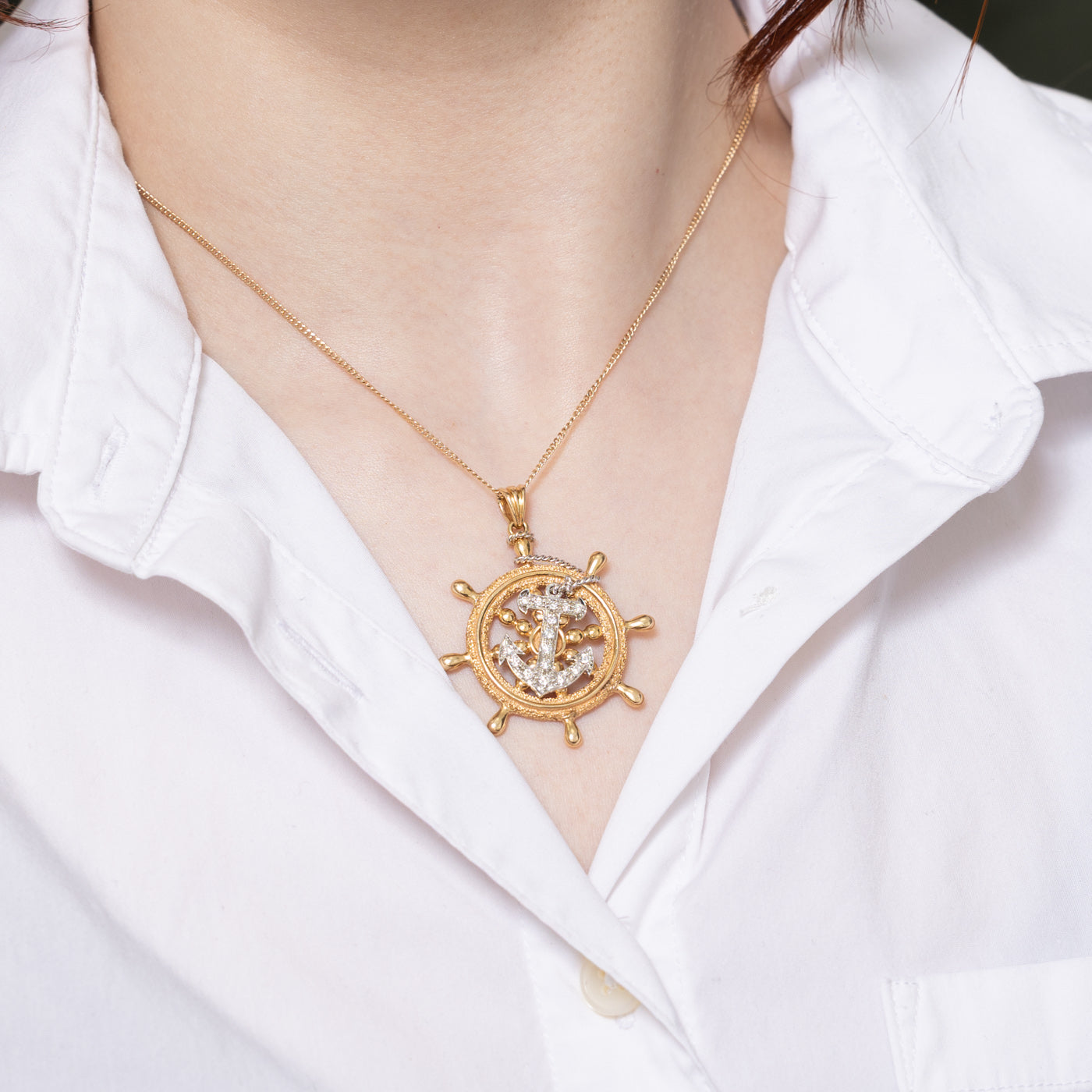 0.36ctw Diamond Anchor & Helm Pendant Necklace - Sterling Silver Nautical Jewelry for Women - Perfect for Sailors, Navy Lovers & Beach Wedding Gifts