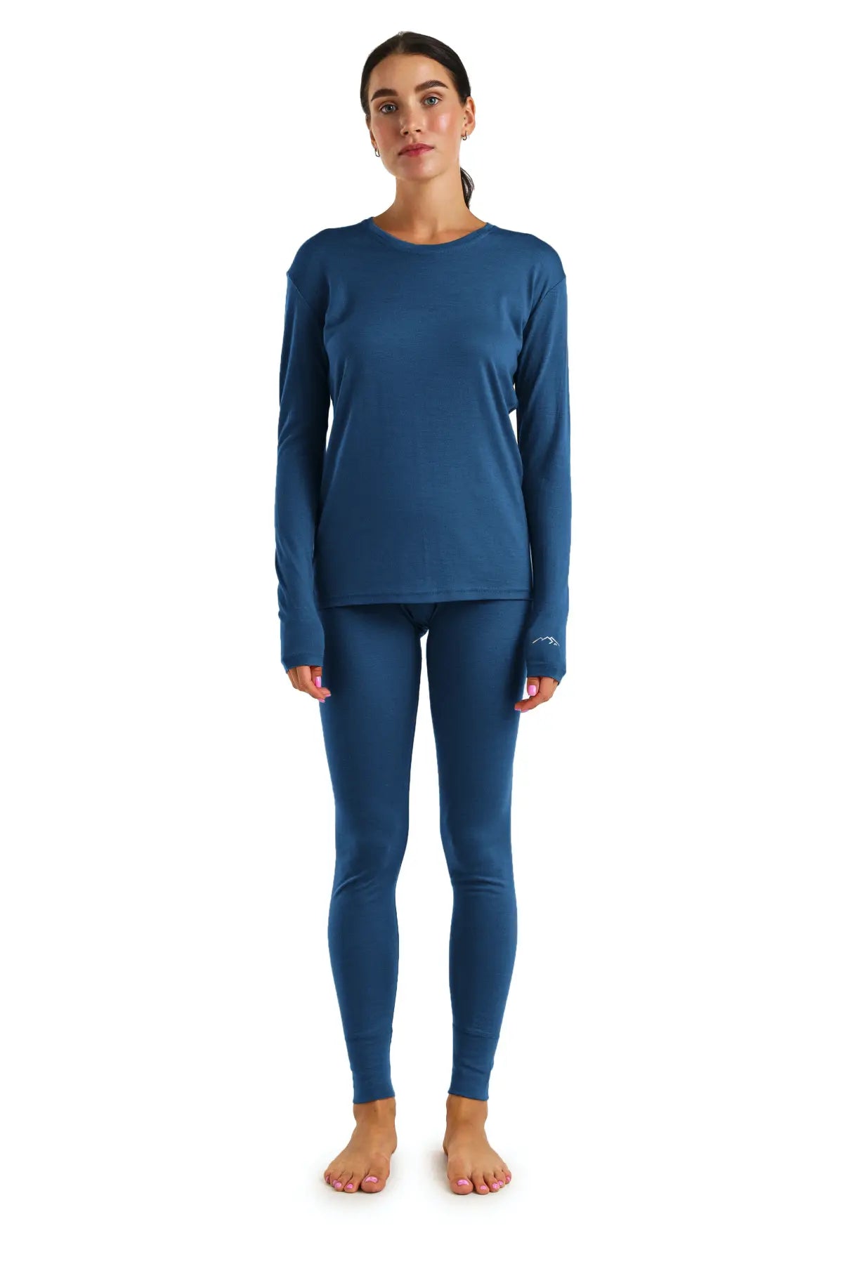 Women's Merino Wool Thermal Underwear Set - 165 Denim Blue | Warm Winter Base Layer for Skiing, Hiking & Cold Weather Activities