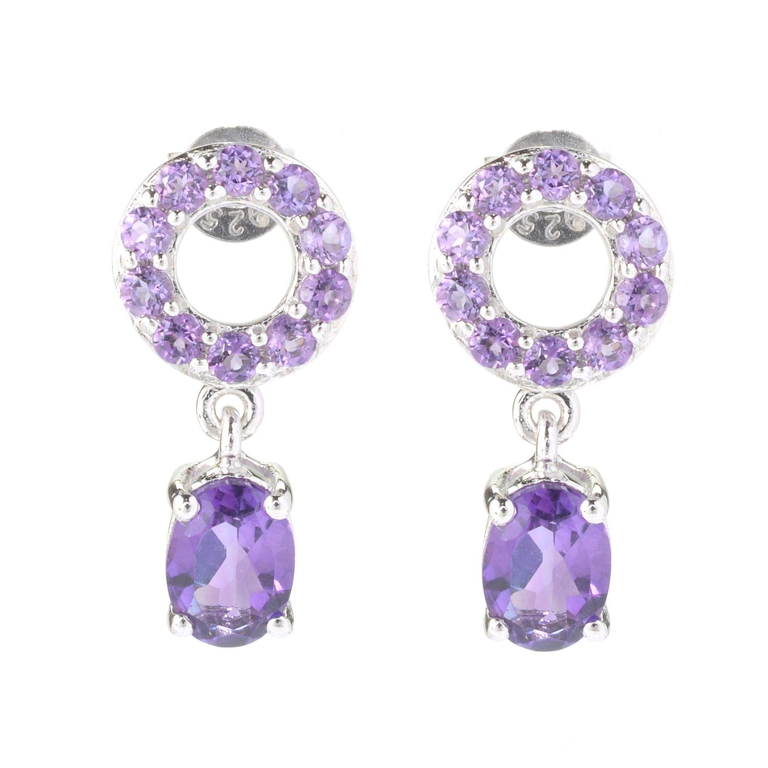 Sterling Silver 2 Carat Total Weight African Amethyst Stud Earrings for Women - Elegant Purple Gemstone Jewelry Gift for Birthday, Anniversary & Special Occasions