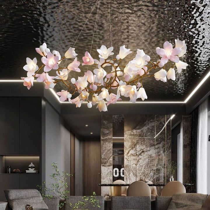 Elegant Floral Ceiling Light - Modern Circular Blossom Chandelier for Dining Room, Bedroom & Living Room Decor