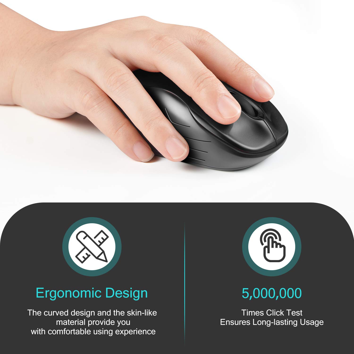LeadsaiL 2.4G Wireless Ergonomic Mouse with USB Receiver - 3 Adjustable DPI, Silent Click for PC, Laptop, MacBook (Black) | Perfect for Office Work, Gaming & Travel Use